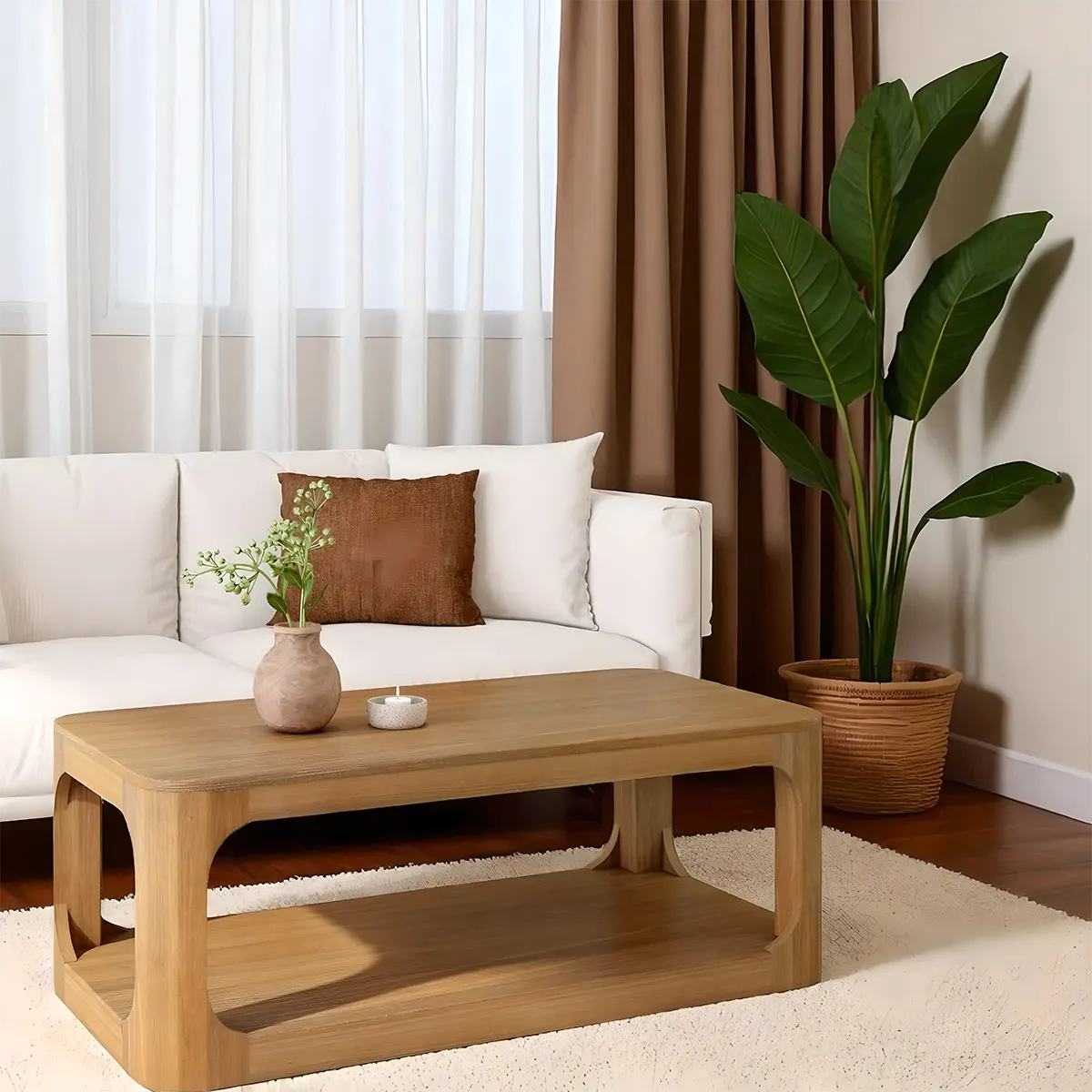 Astra Natural Wood Tea Table, Sophisticated Design For Living Room Space 