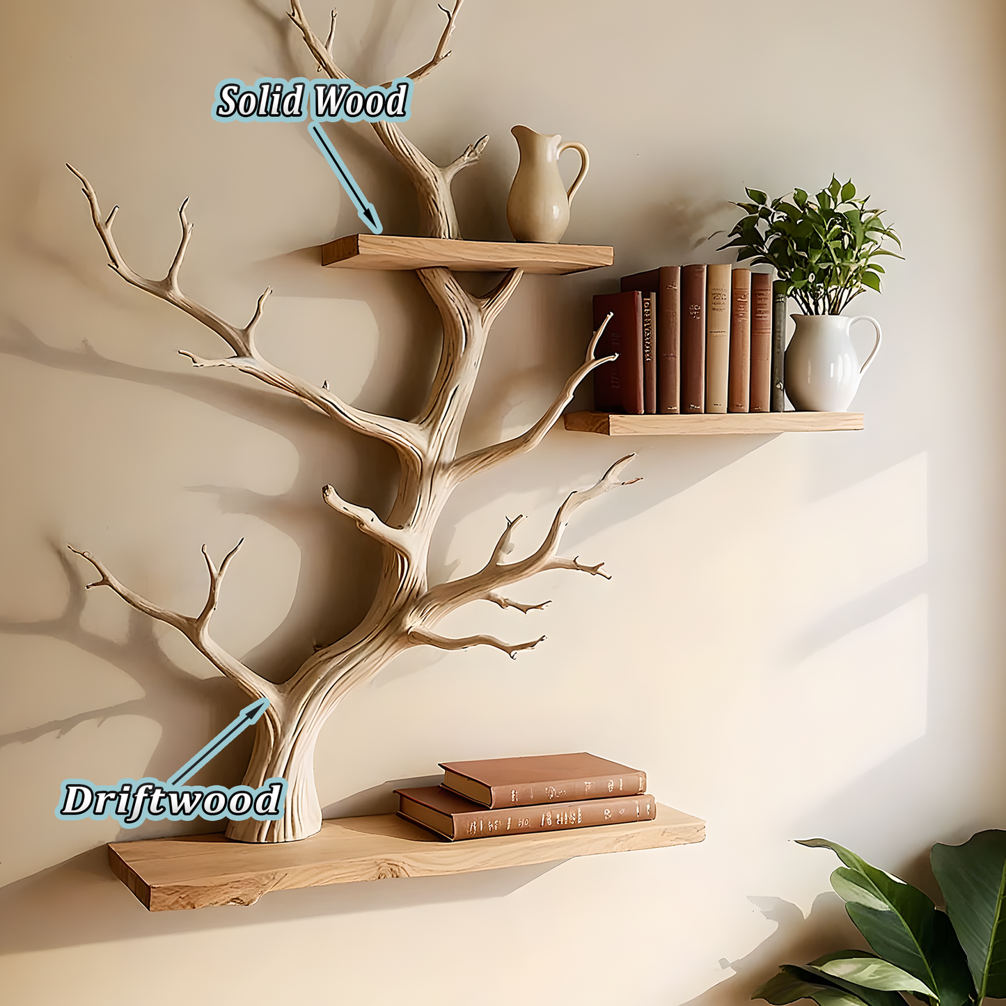 Natural Wood Tree Shelf – Rustic Wall Bookshelf with Organic Design 