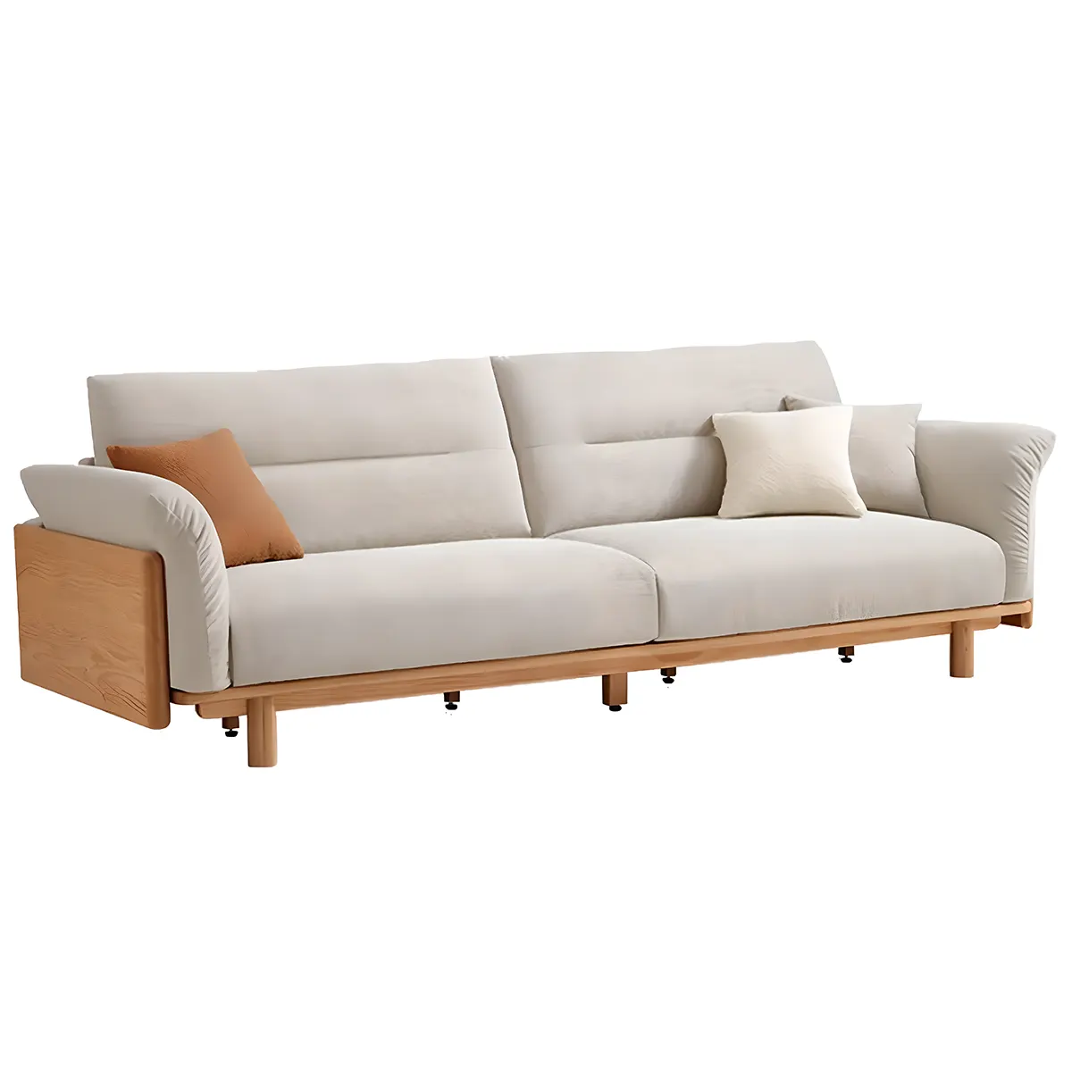Natural ash wood sofa – sturdy frame, bright wood grain, modern design 