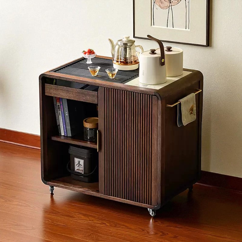 Wooden Tea Cabinet with Wheels – Compact Storage Design