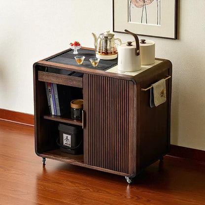 Wooden Tea Cabinet with Wheels – Compact Storage Design
