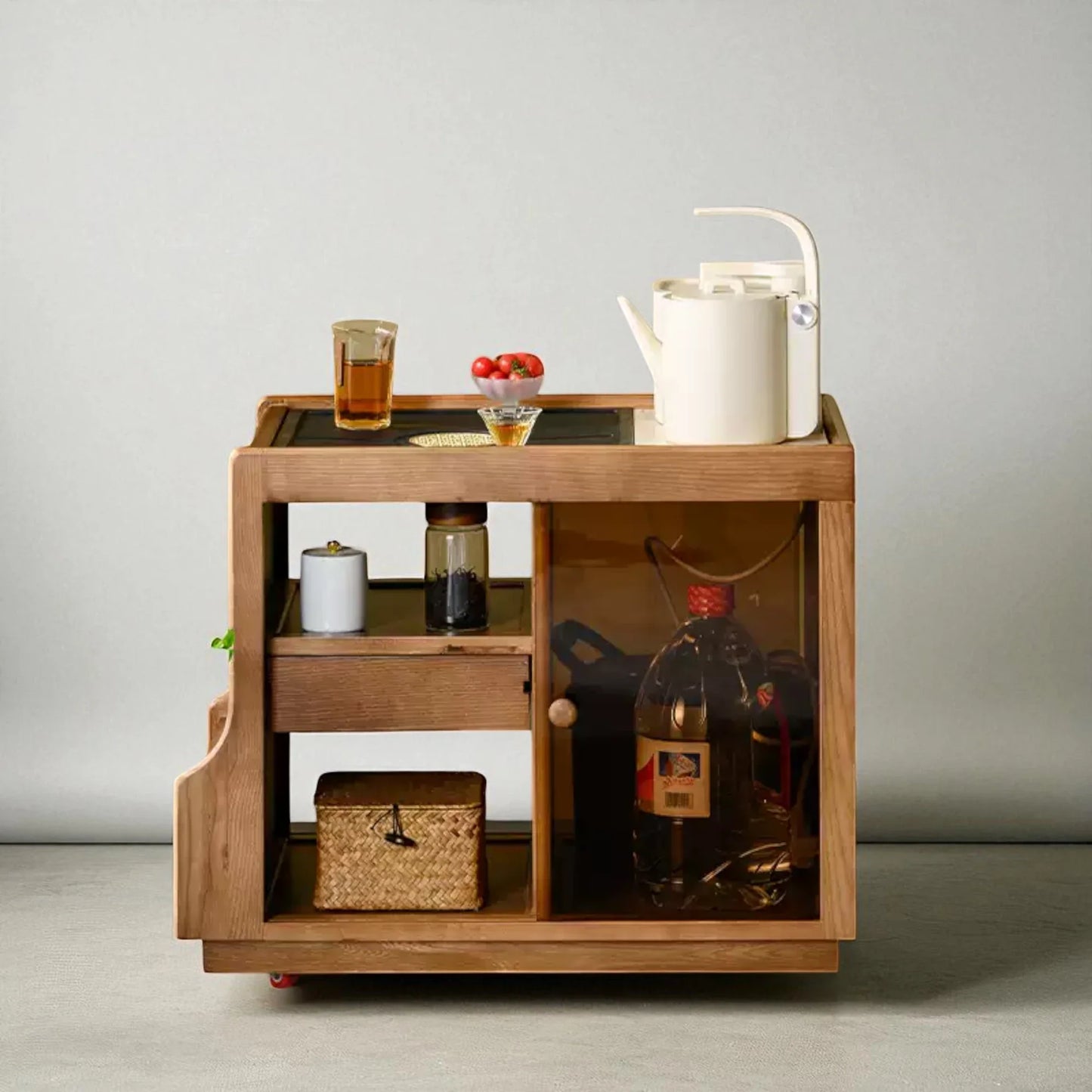 Japanese Wabi-Sabi Wooden Tea Cabinet