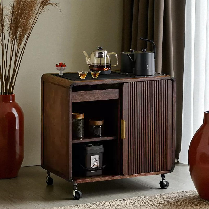 Wooden Tea Cabinet with Wheels – Compact Storage Design