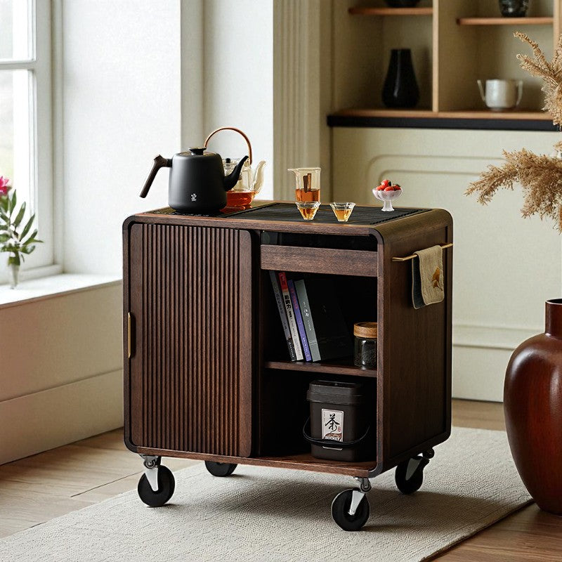 Wooden Tea Cabinet with Wheels – Compact Storage Design