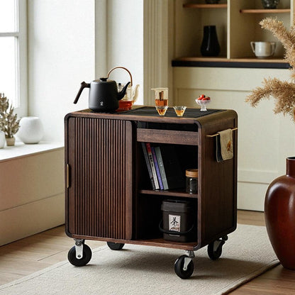 Wooden Tea Cabinet with Wheels – Compact Storage Design