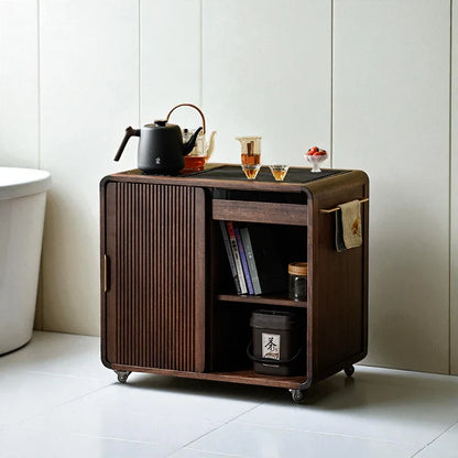 Wooden Tea Cabinet with Wheels – Compact Storage Design