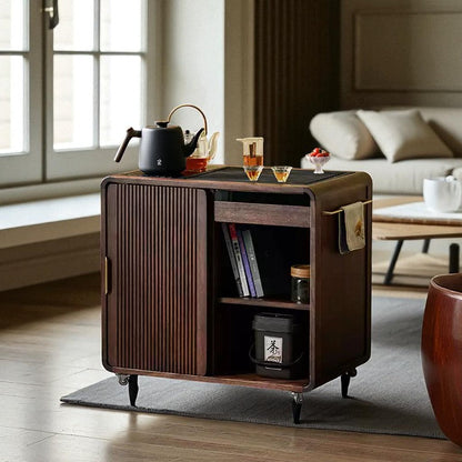 Wooden Tea Cabinet with Wheels – Compact Storage Design