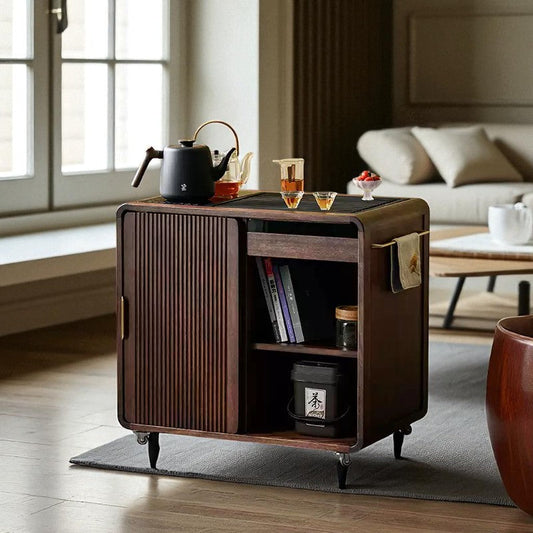 Wooden Tea Cabinet with Wheels – Compact Storage Design