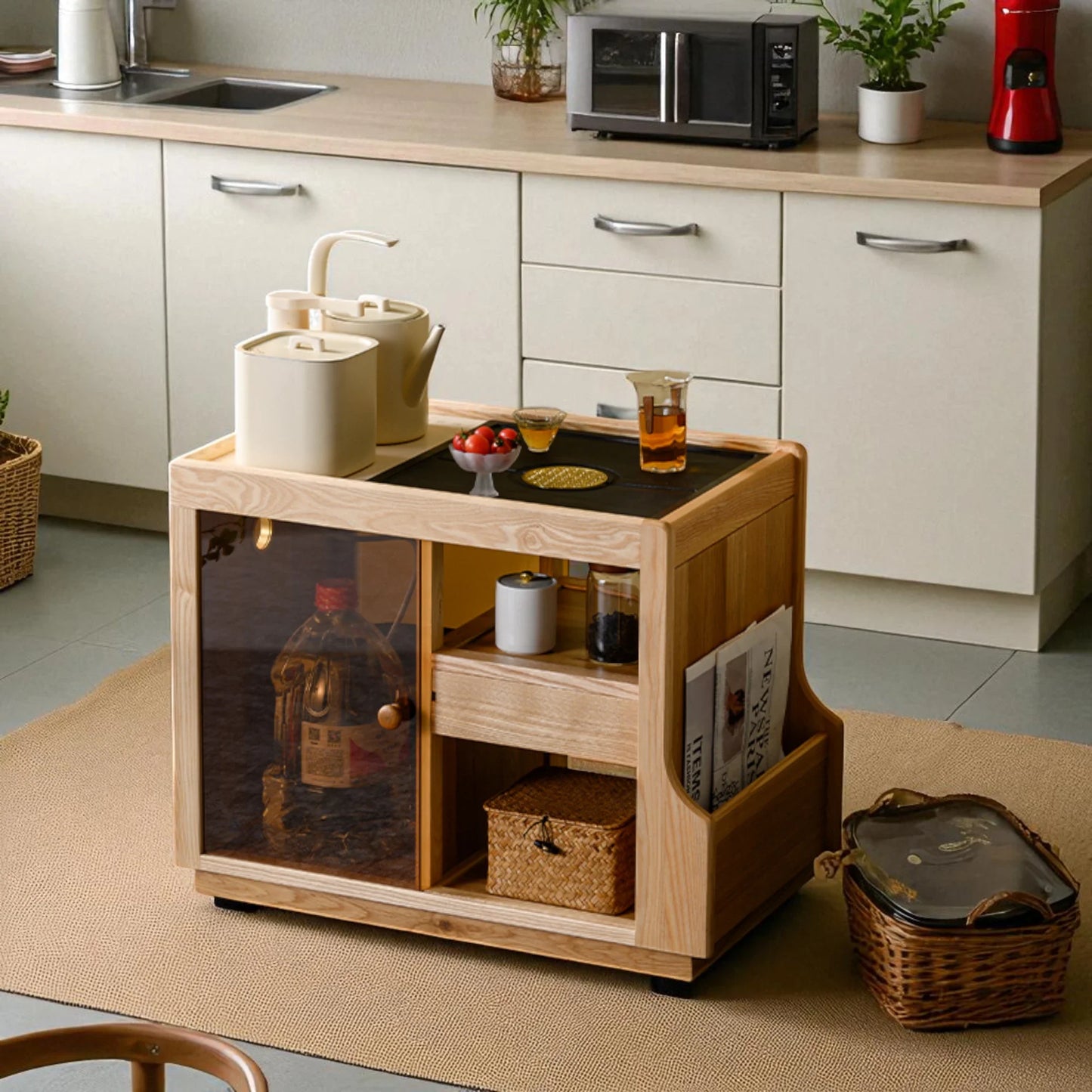 Japanese Wabi-Sabi Wooden Tea Cabinet