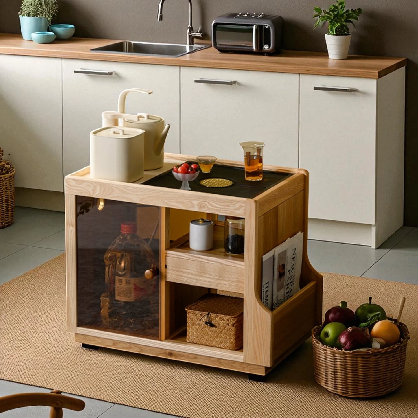 Japanese Wabi-Sabi Wooden Tea Cabinet