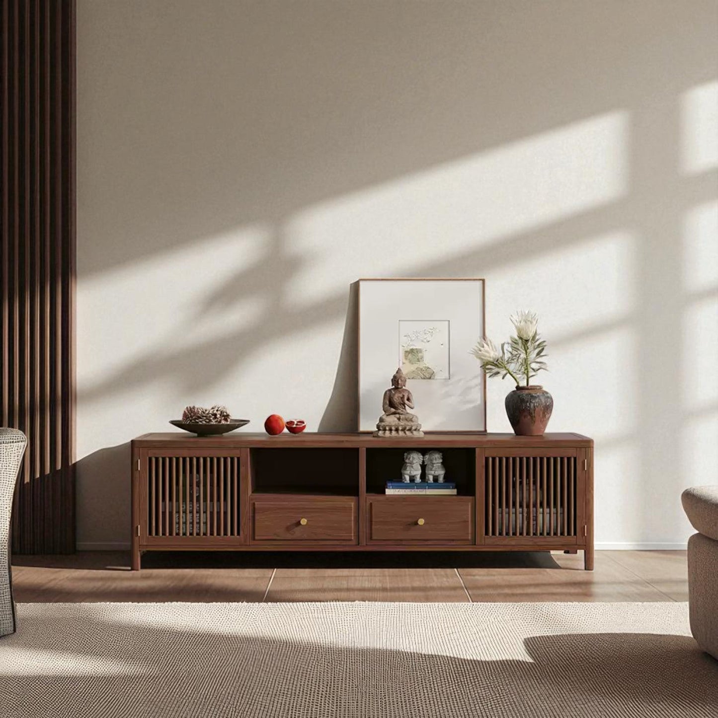 Luxury Solid Wood TV Stand – Handmade Mid-Century Sideboard