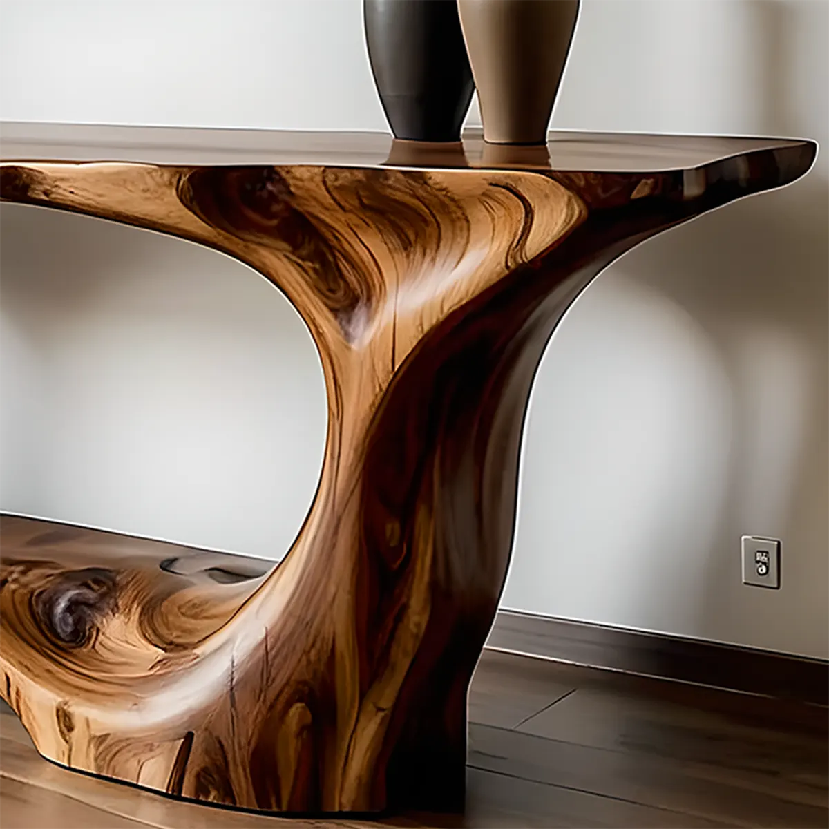 Open Frame Walnut Console Table – Natural Sculptural Form - Rustira