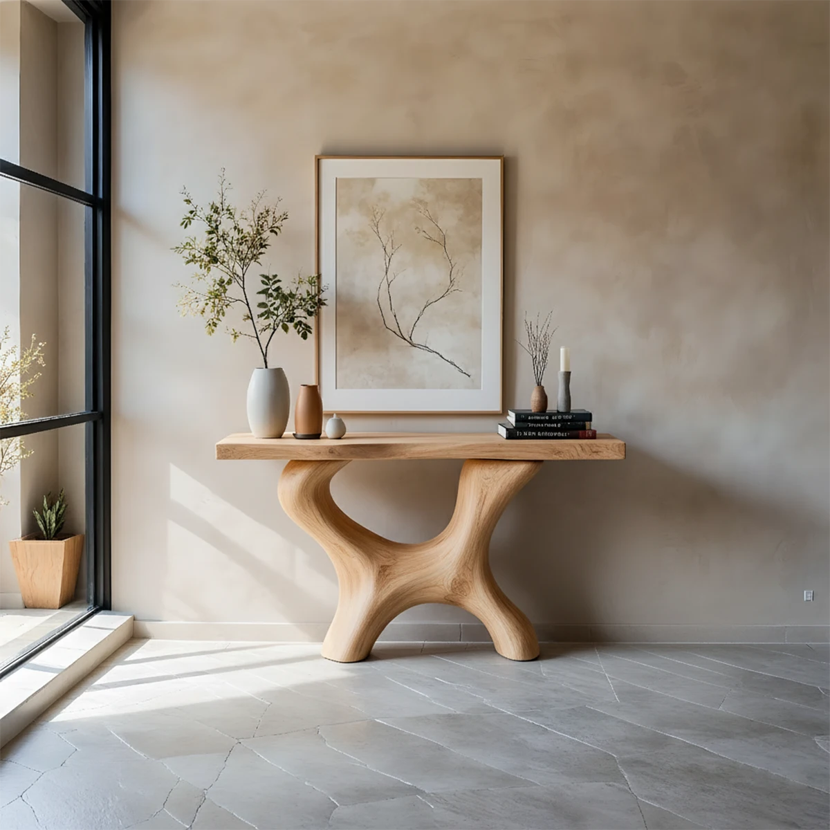 Organic Curved Solid Wood Console Table – Sculptural Minimalist Table - Rustira