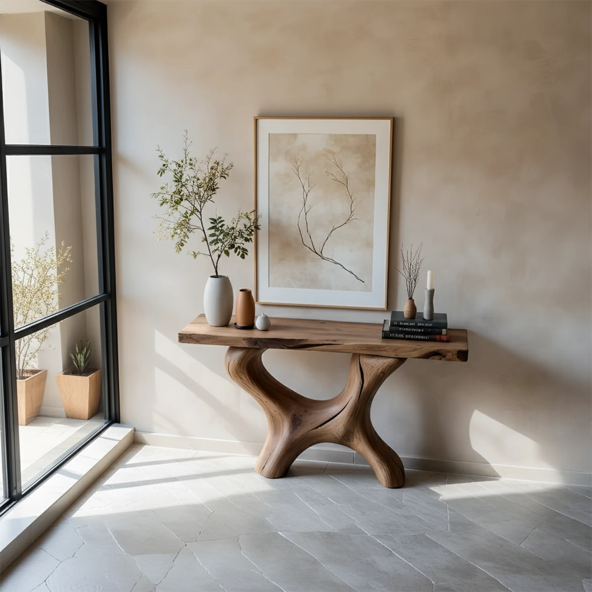 Organic Curved Solid Wood Console Table – Sculptural Minimalist Table - Rustira