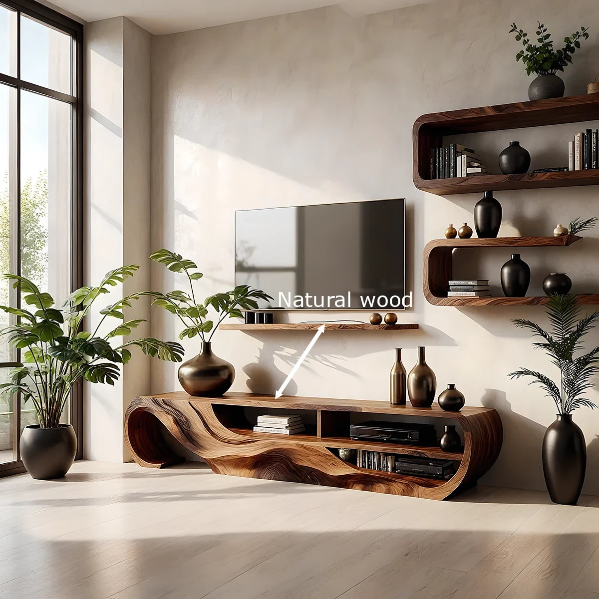 Organic Sculpted Solid Walnut TV Stand - Curved Modern Media Console - Rustira