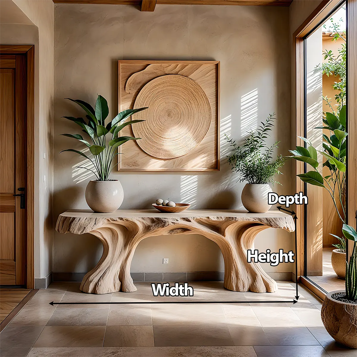 Organic Sculptural Solid Wood Console Table — Natural Modern Design - Rustira