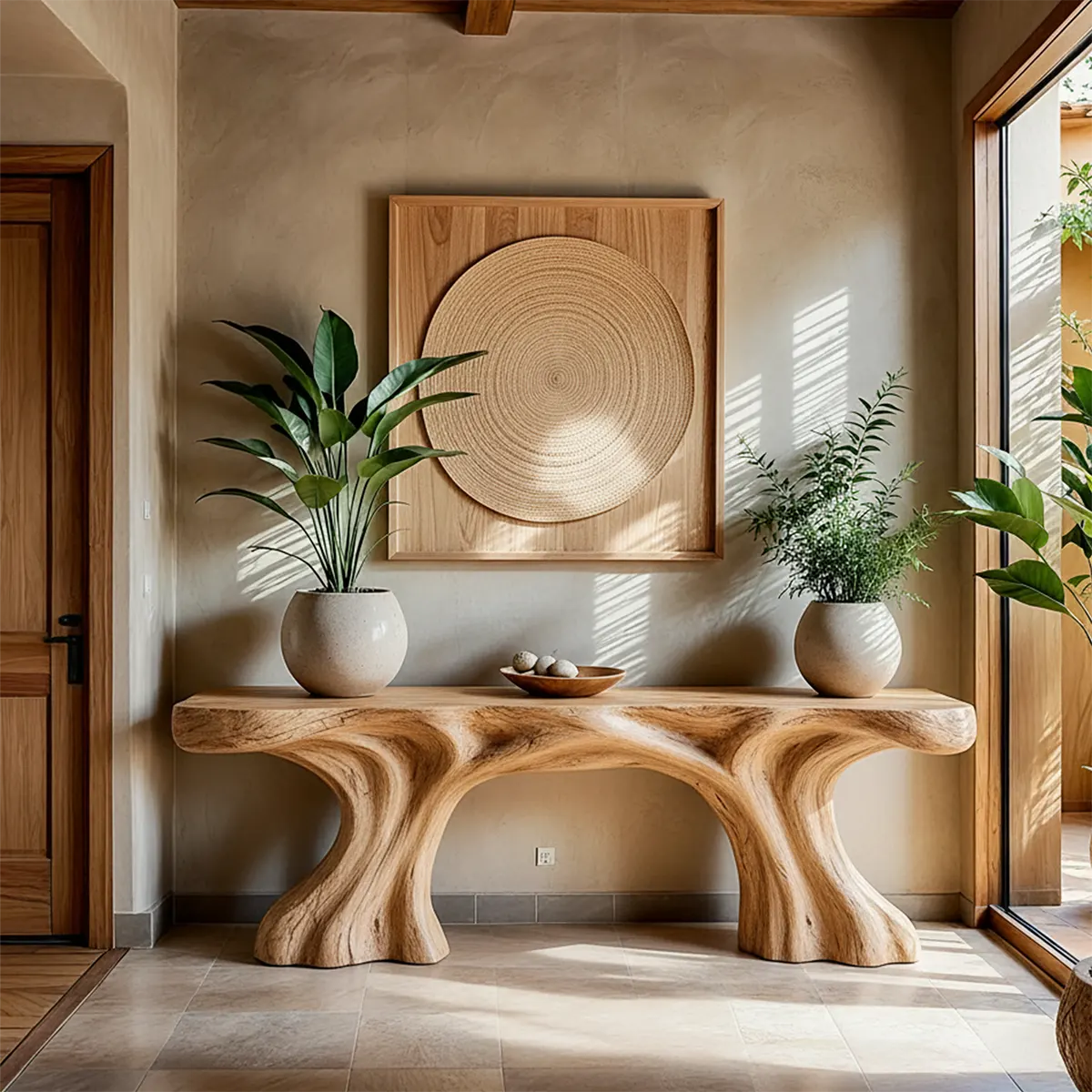 Organic Sculptural Solid Wood Console Table — Natural Modern Design - Rustira