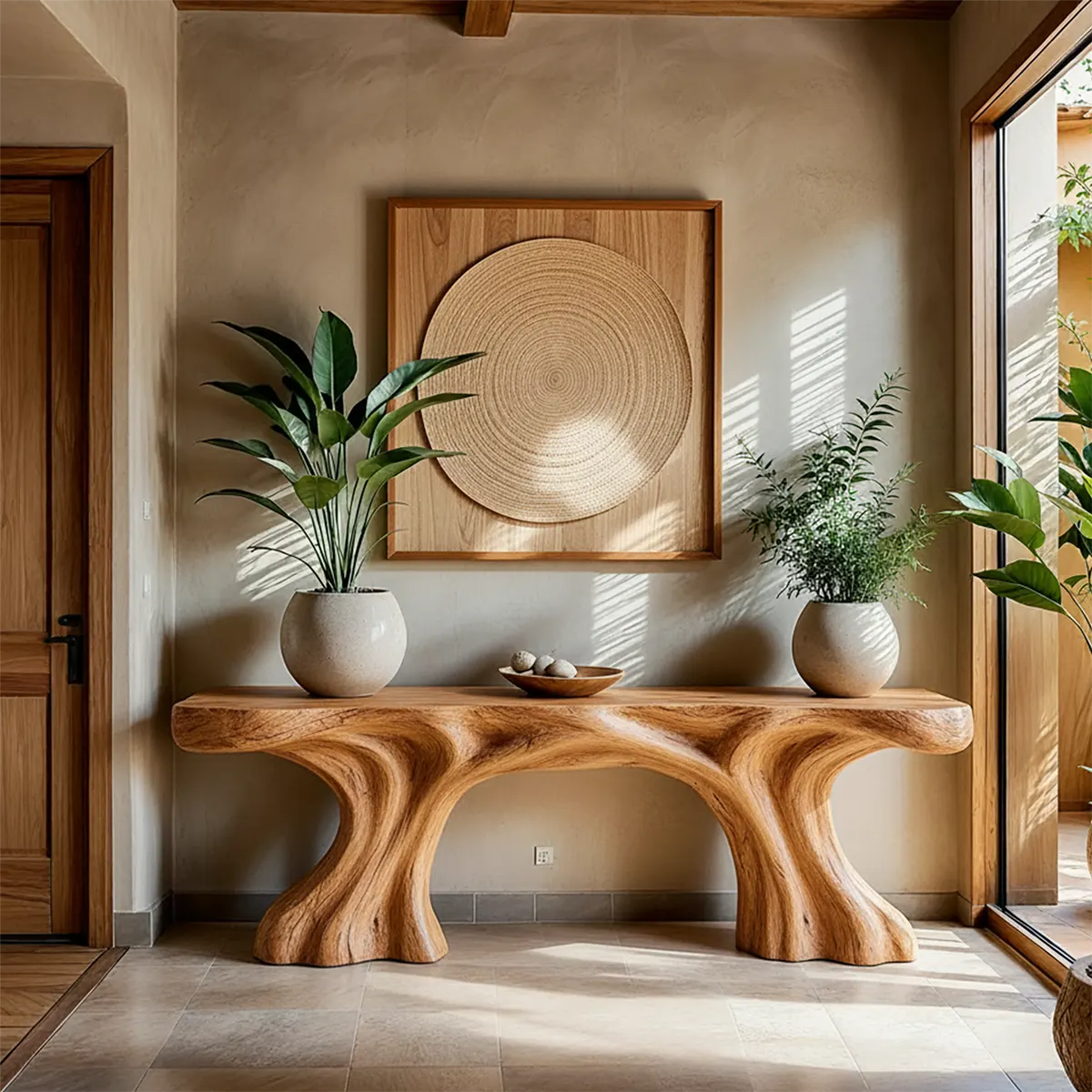 Organic Sculptural Solid Wood Console Table — Natural Modern Design - Rustira