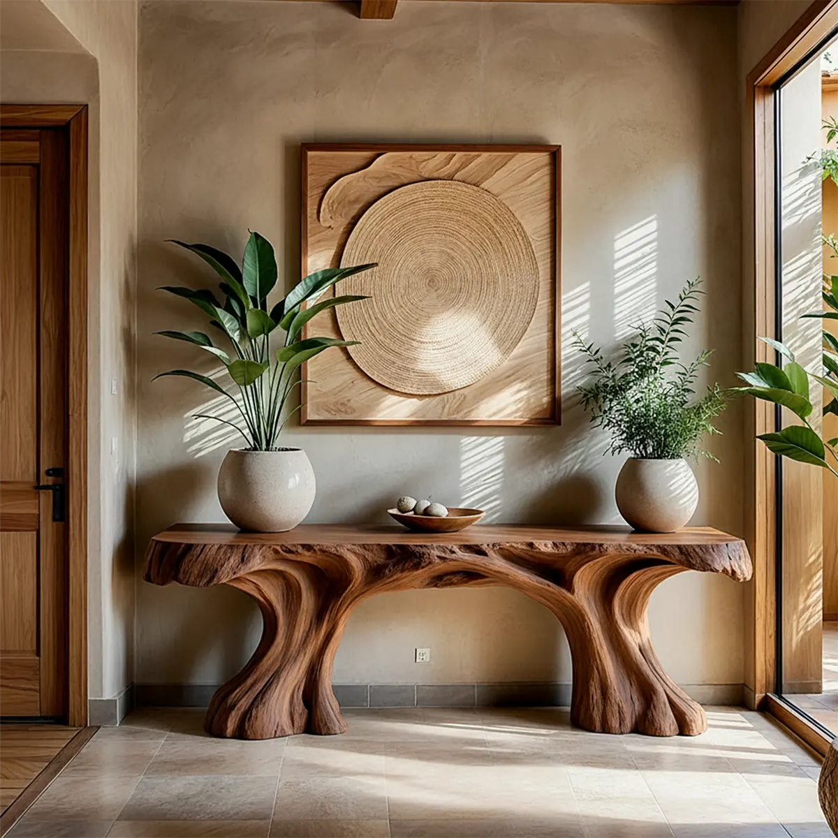 Organic Sculptural Solid Wood Console Table — Natural Modern Design - Rustira