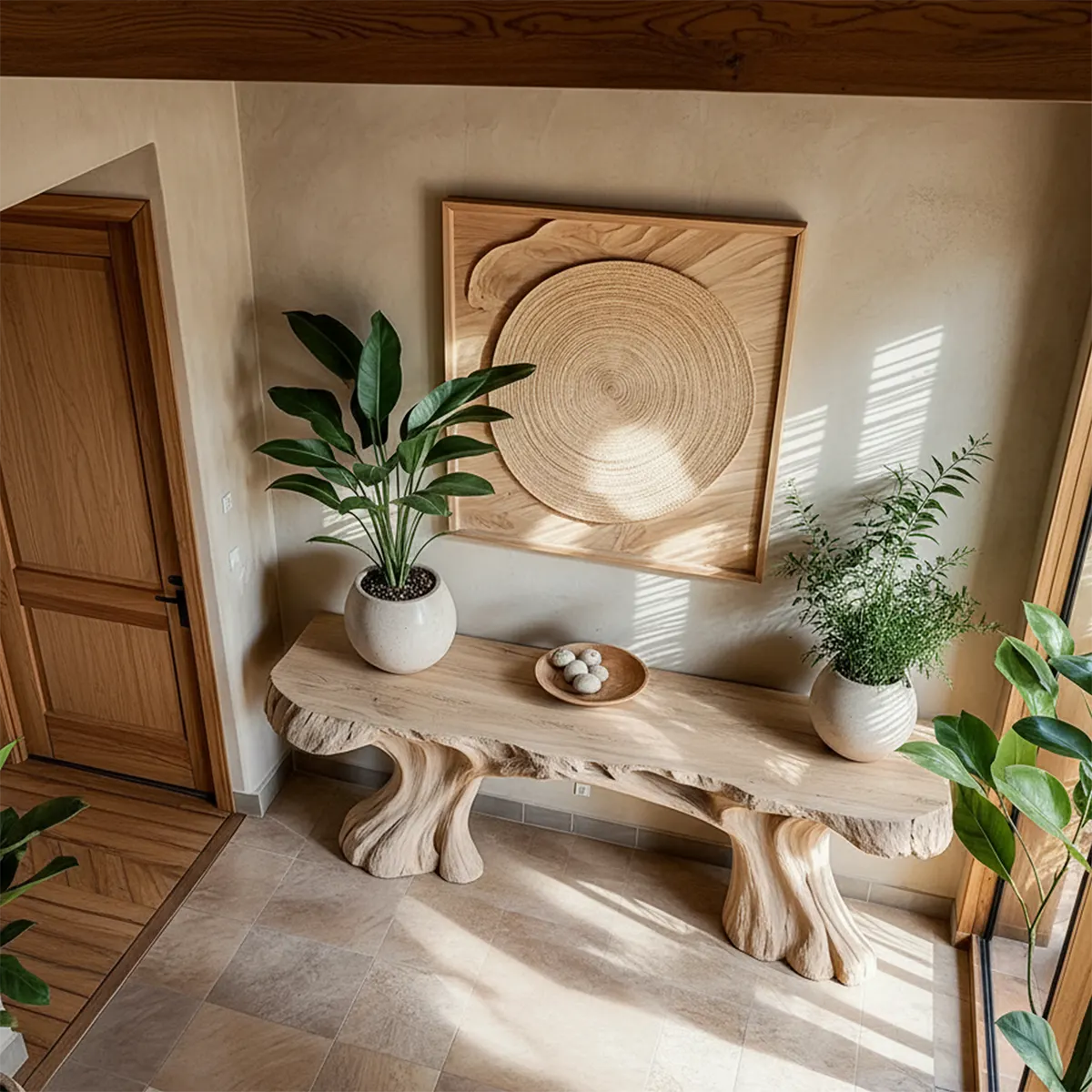 Organic Sculptural Solid Wood Console Table — Natural Modern Design - Rustira