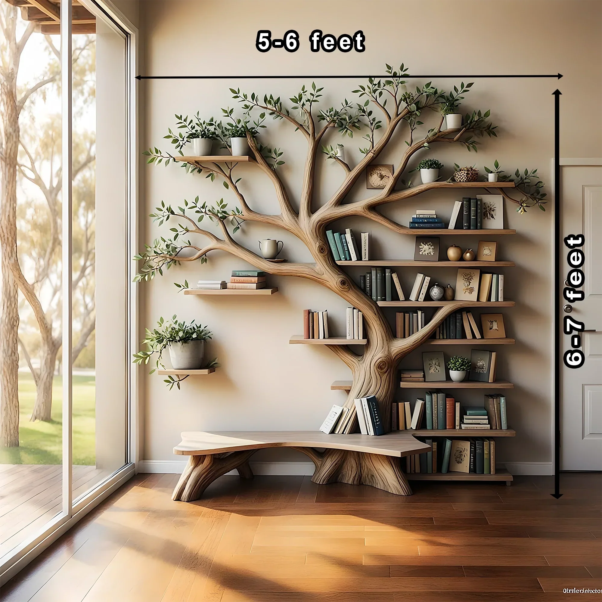 Solid wood tree shaped bookshelf, library bookshelf 