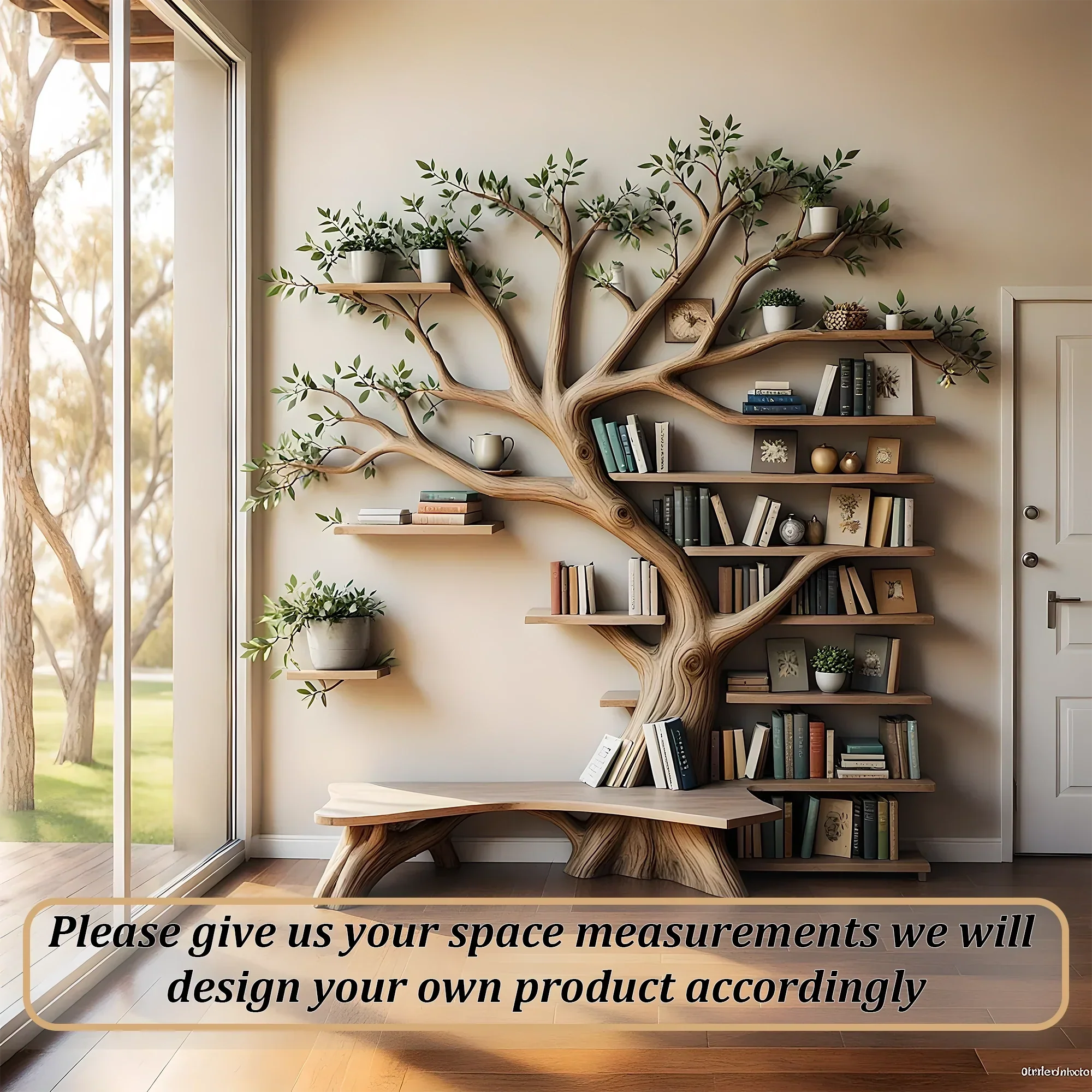 Solid wood tree shaped bookshelf, library bookshelf 