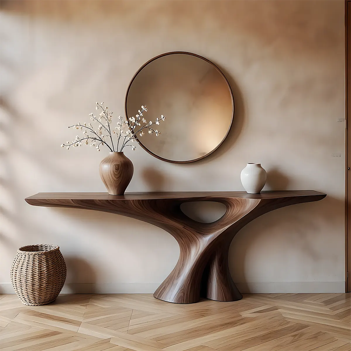 Organic Walnut Console Table – Minimal Sculptural Form - Rustira