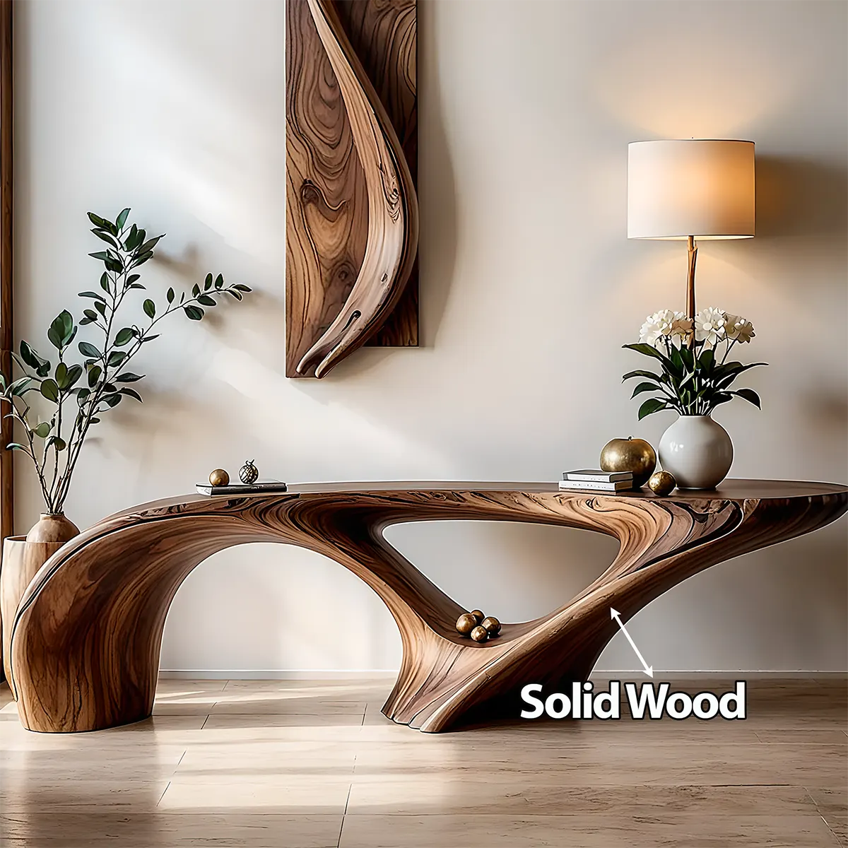 Organic Wave Walnut Console Table – Handcrafted Wood Art - Rustira