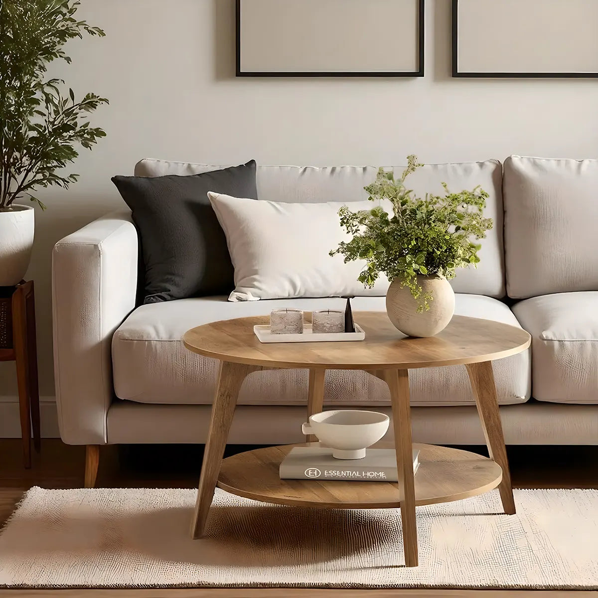 Round Wooden Coffee Table — Minimalist Design, 2 Convenient Tiers 