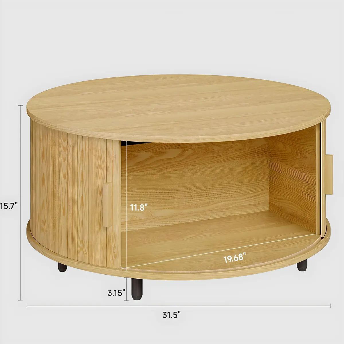 Round Wooden Coffee Table With Drawers, Minimalist and Functional Scandi 