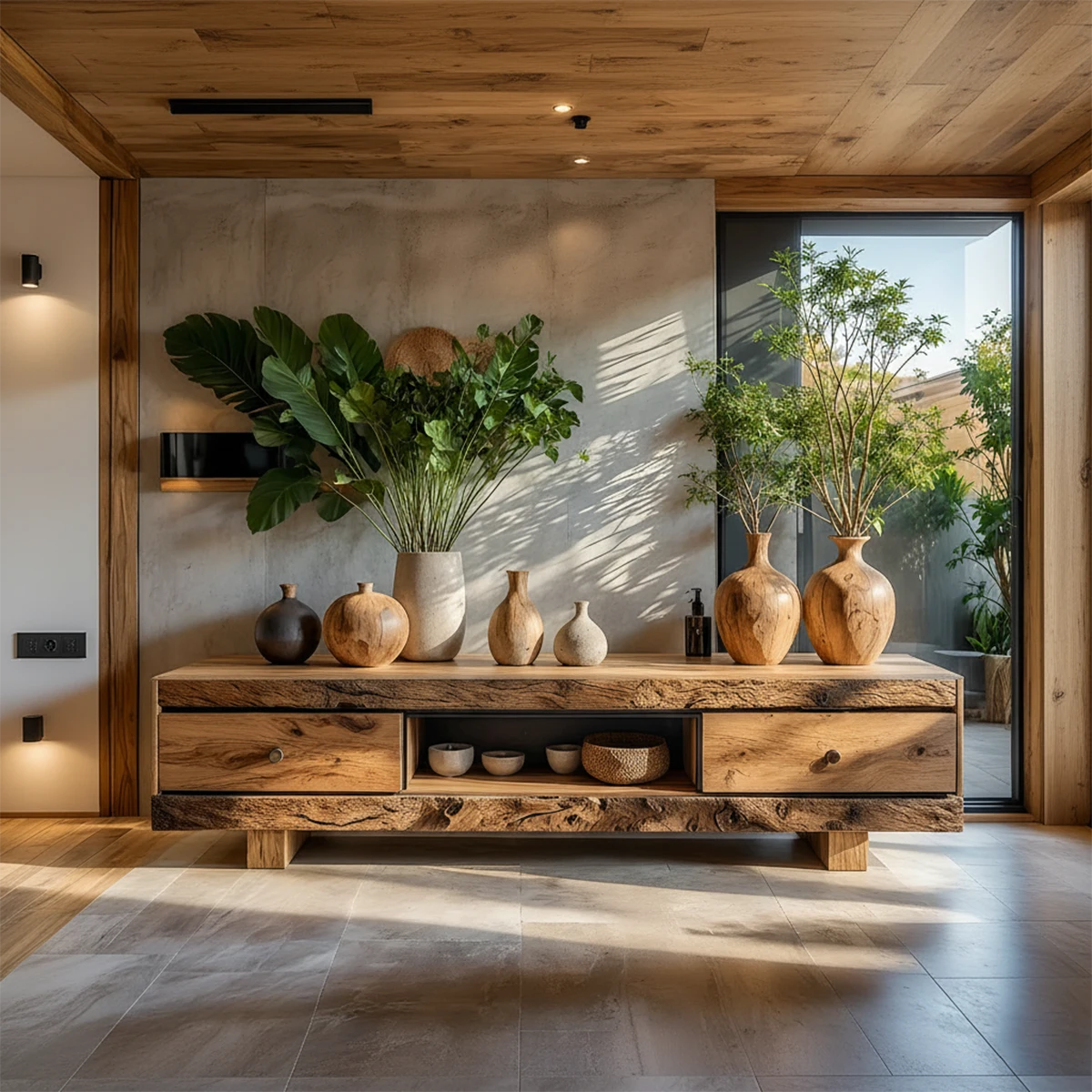 Rustic Solid Wood Wabi-Sabi TV Stand with Natural Grain & Drawers - Rustira