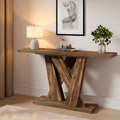 Rustic Style Cross-Legged Console Table – Brown Wood 55″ Refined and Elegant 