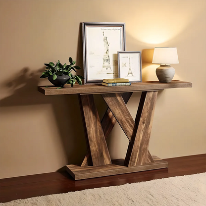Rustic Style Cross-Legged Console Table – Brown Wood 55″ Refined and Elegant 