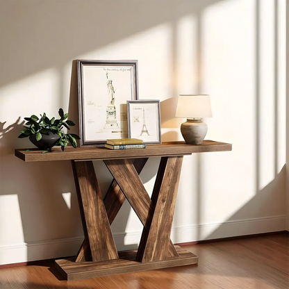Rustic Style Cross-Legged Console Table – Brown Wood 55″ Refined and Elegant 