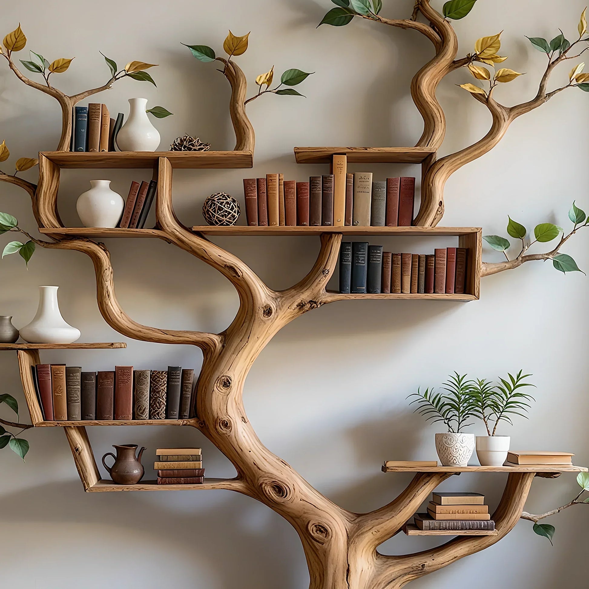 Rustic Tree Bookshelf – Perfect for Books, Plants & Decor 