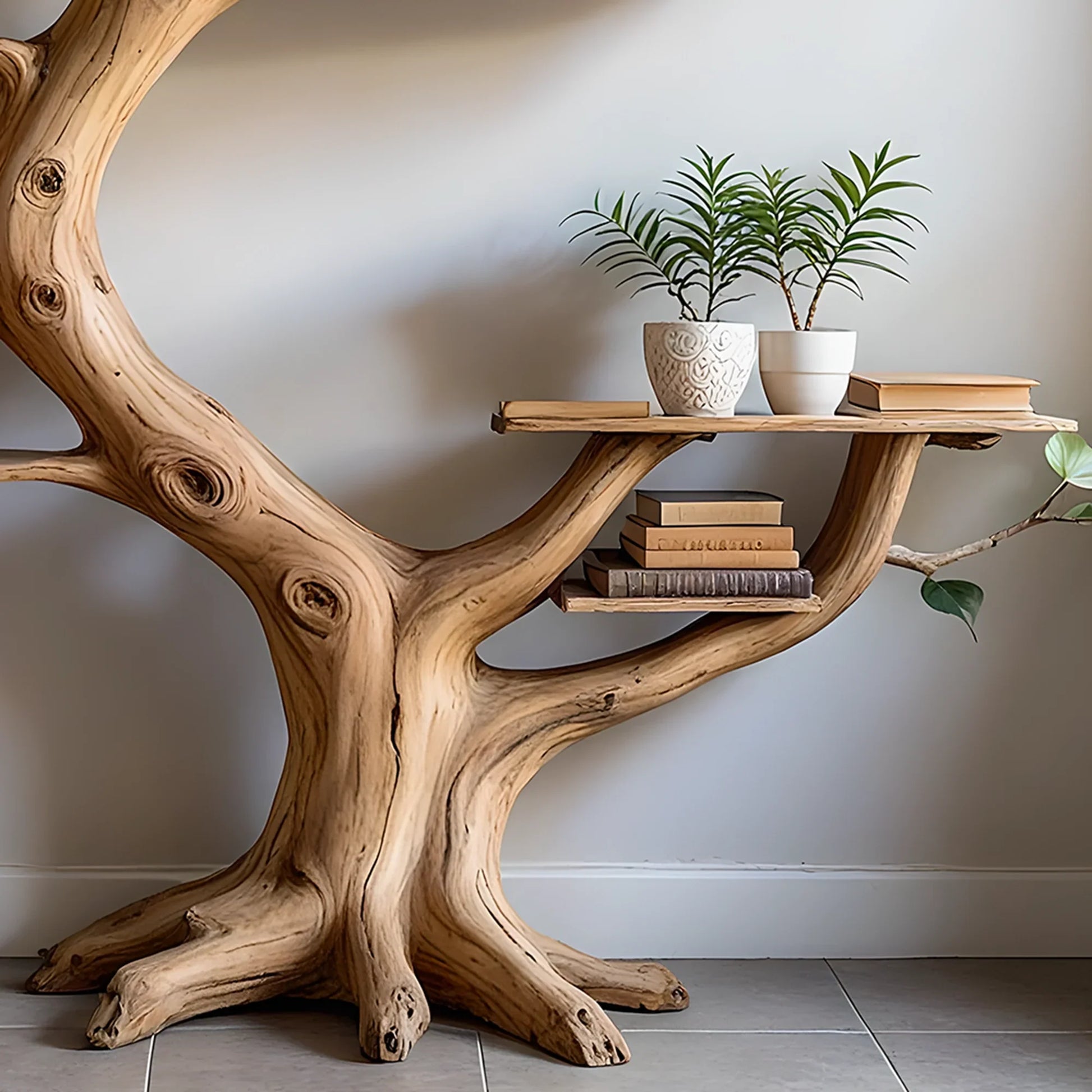 Rustic Tree Bookshelf – Perfect for Books, Plants & Decor 
