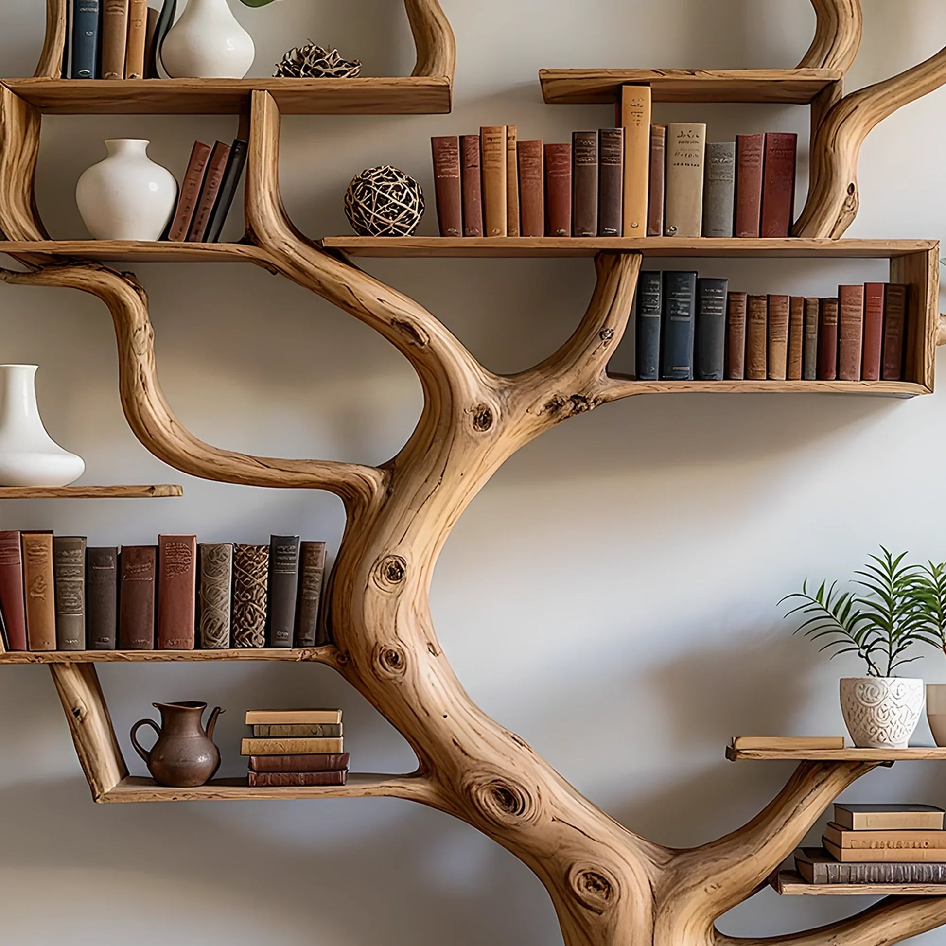 Rustic Tree Bookshelf – Perfect for Books, Plants & Decor 