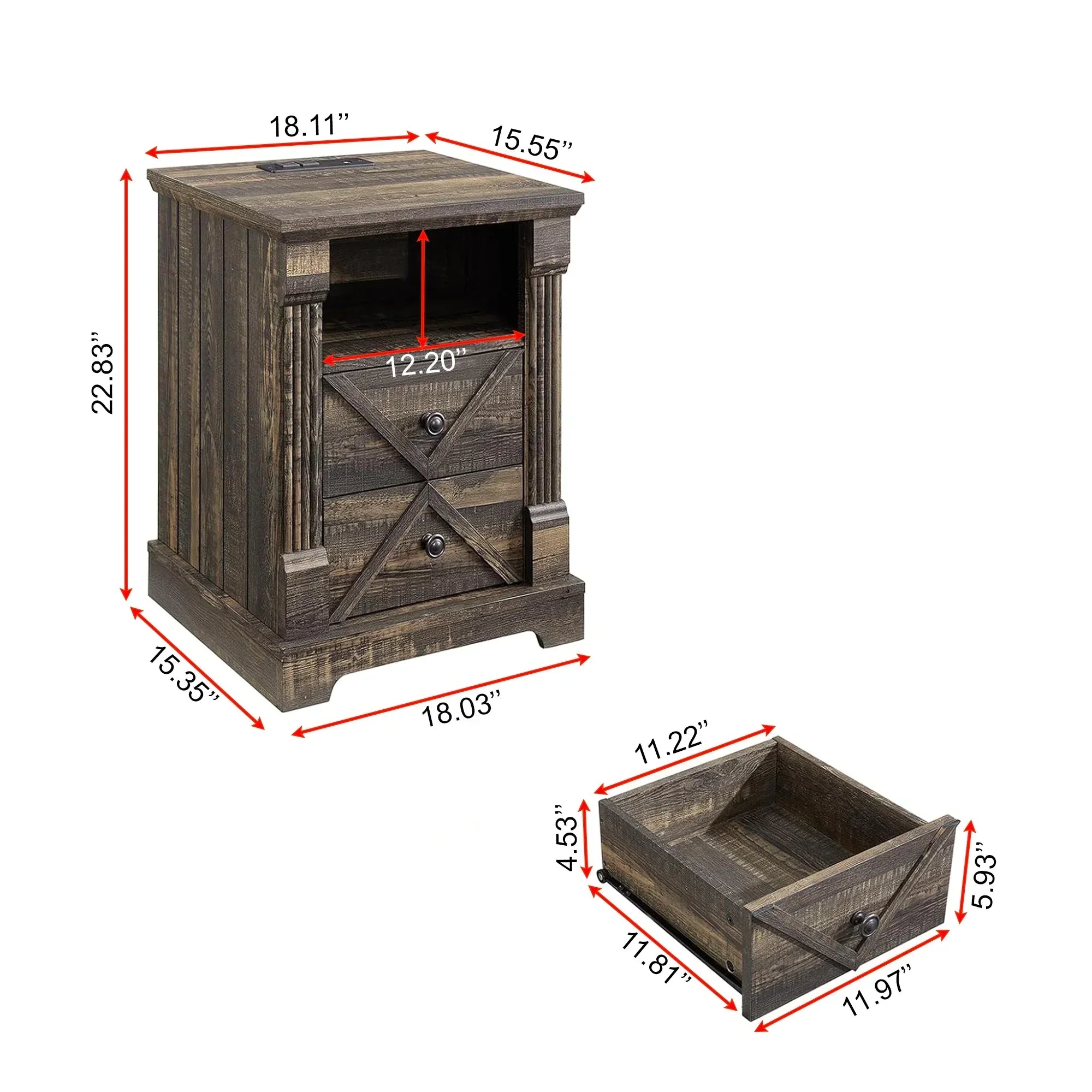 Rustic Wood Nightstand with Drawers – Farmhouse End Table Style 