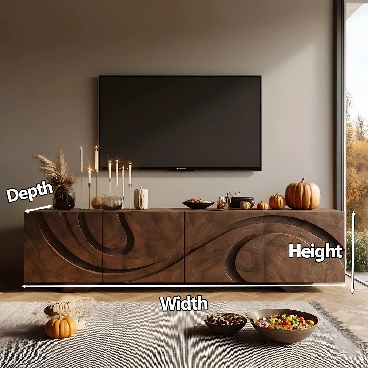 Sculpted Dark Walnut TV Stand — Lunar Tide Edition - Rustira
