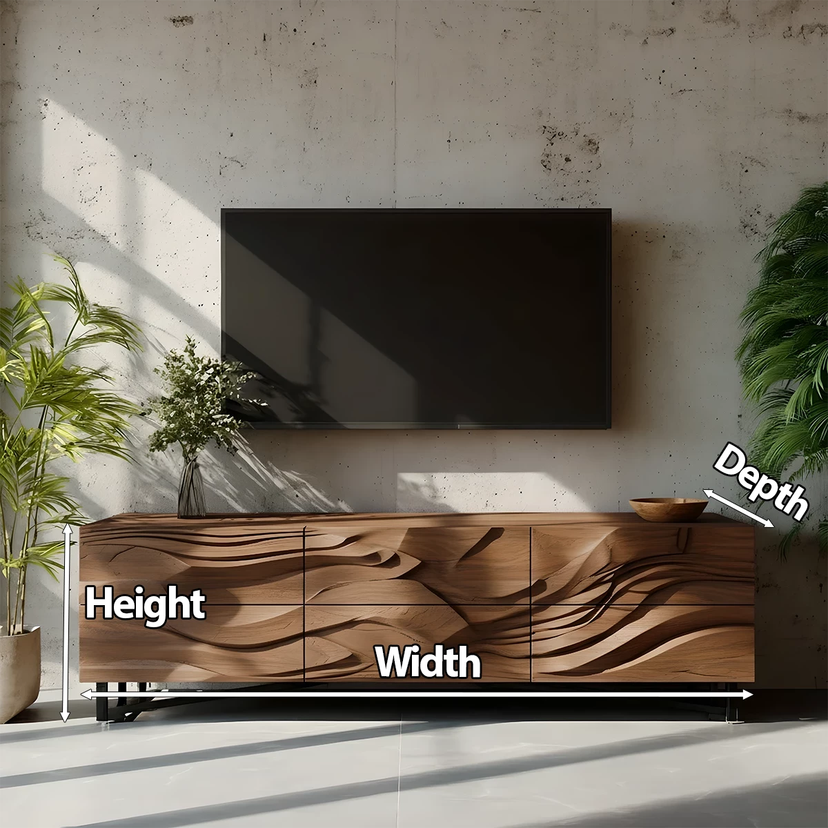 Sculpted Walnut TV Stand – Fluid Organic Modern Media Console - Rustira