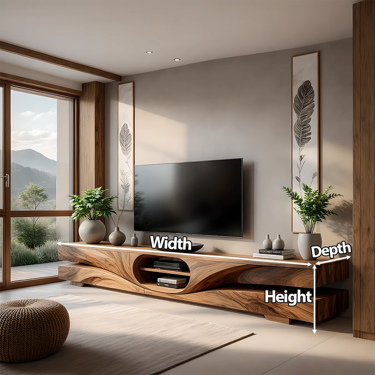 Sculpted Wave Solid Wood TV Stand – Organic Zen Media Console - Rustira