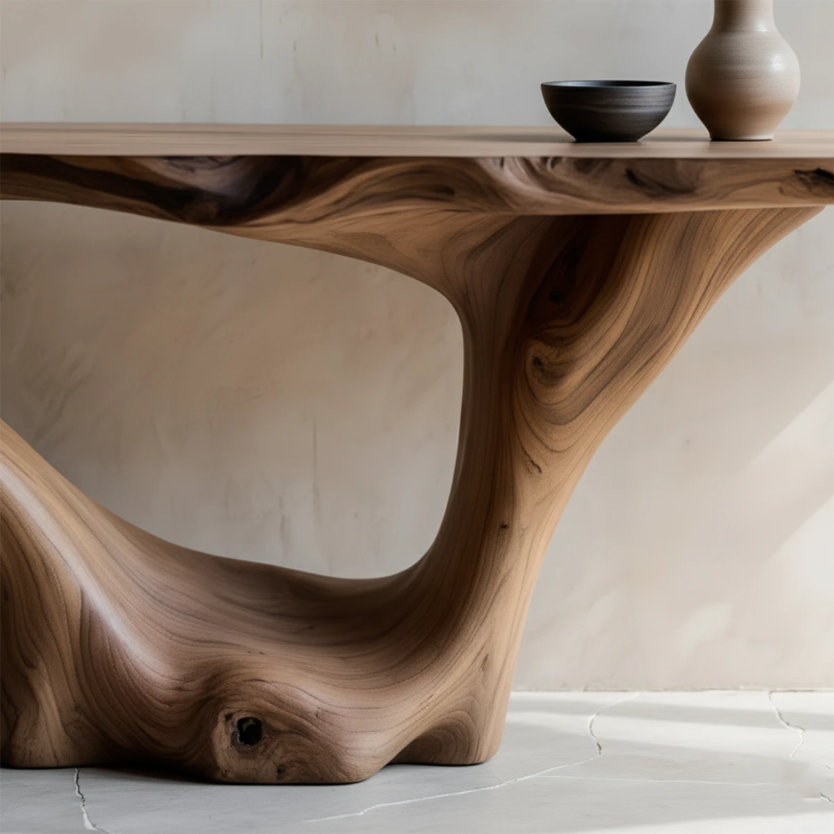 Sculptural Organic Solid Wood Console Table – Art Form Base - Rustira