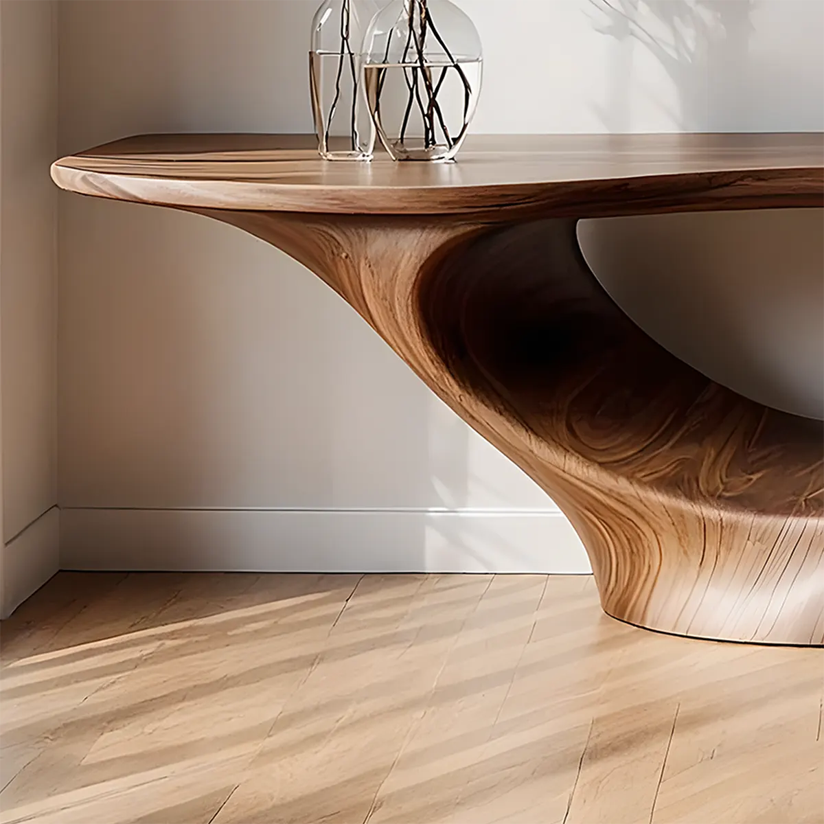 Solid Walnut Arc Console Table – Contemporary Wood Art - Rustira