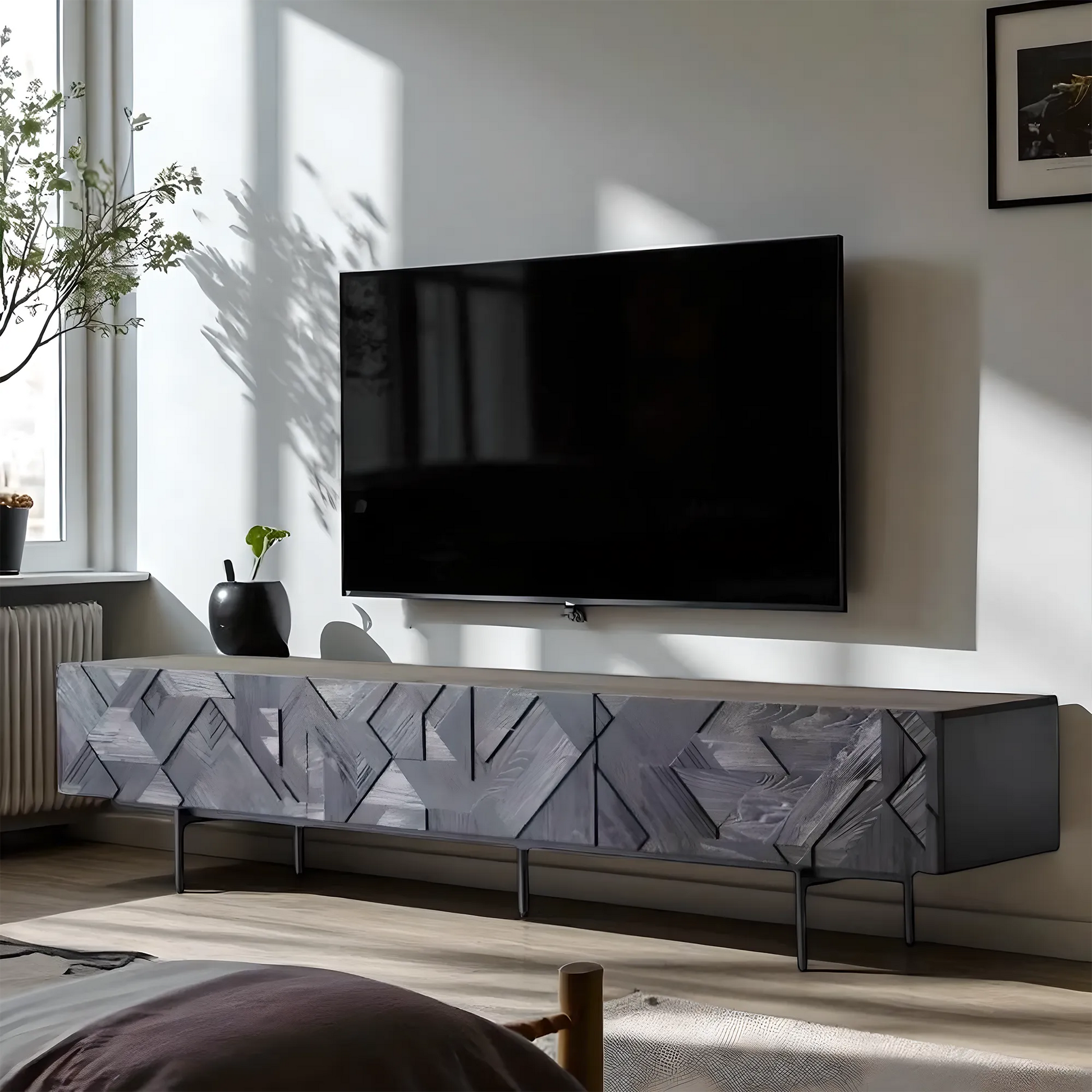 Solid Walnut Wood TV Shelf Impressive Modern Design 