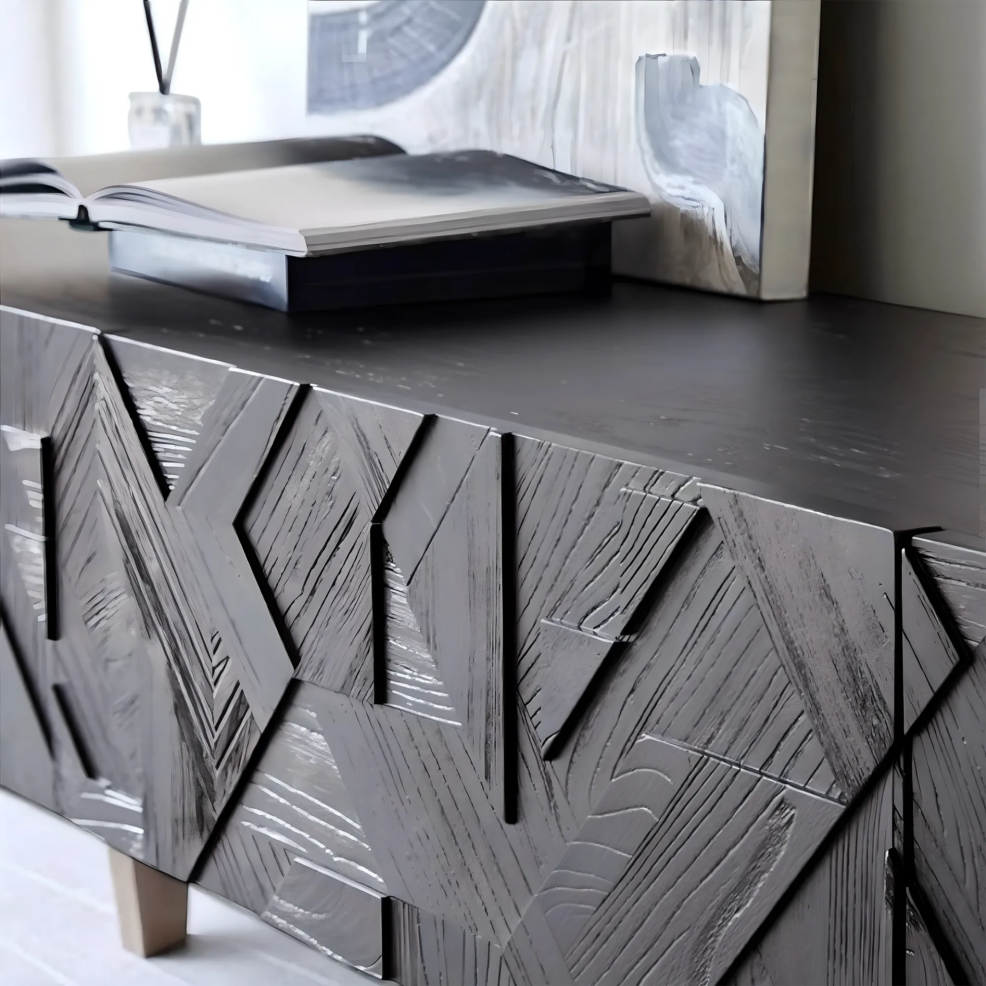 Solid Walnut Wood TV Shelf Impressive Modern Design 
