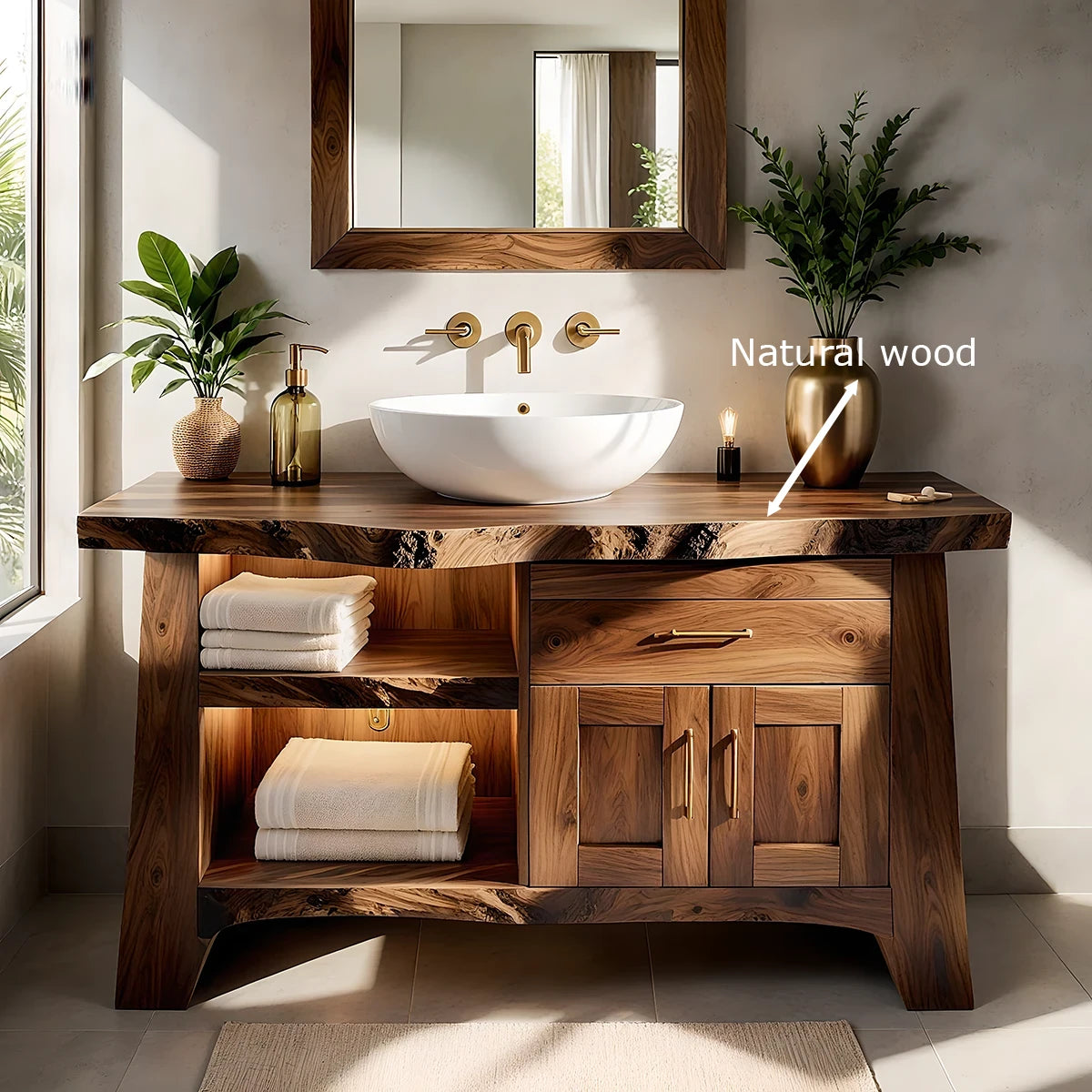 Solid Wood Bathroom Vanity — Natural Luxury Japandi Design - Rustira