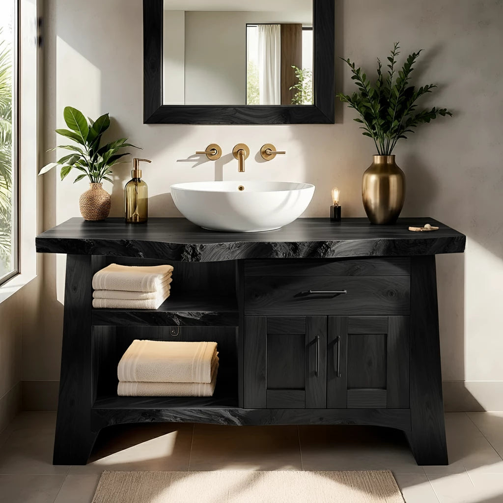 Solid Wood Bathroom Vanity — Natural Luxury Japandi Design - Rustira