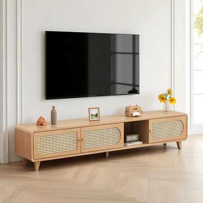 Solid Wood & Rattan TV Stand and Coffee Table Set – Modern Look 