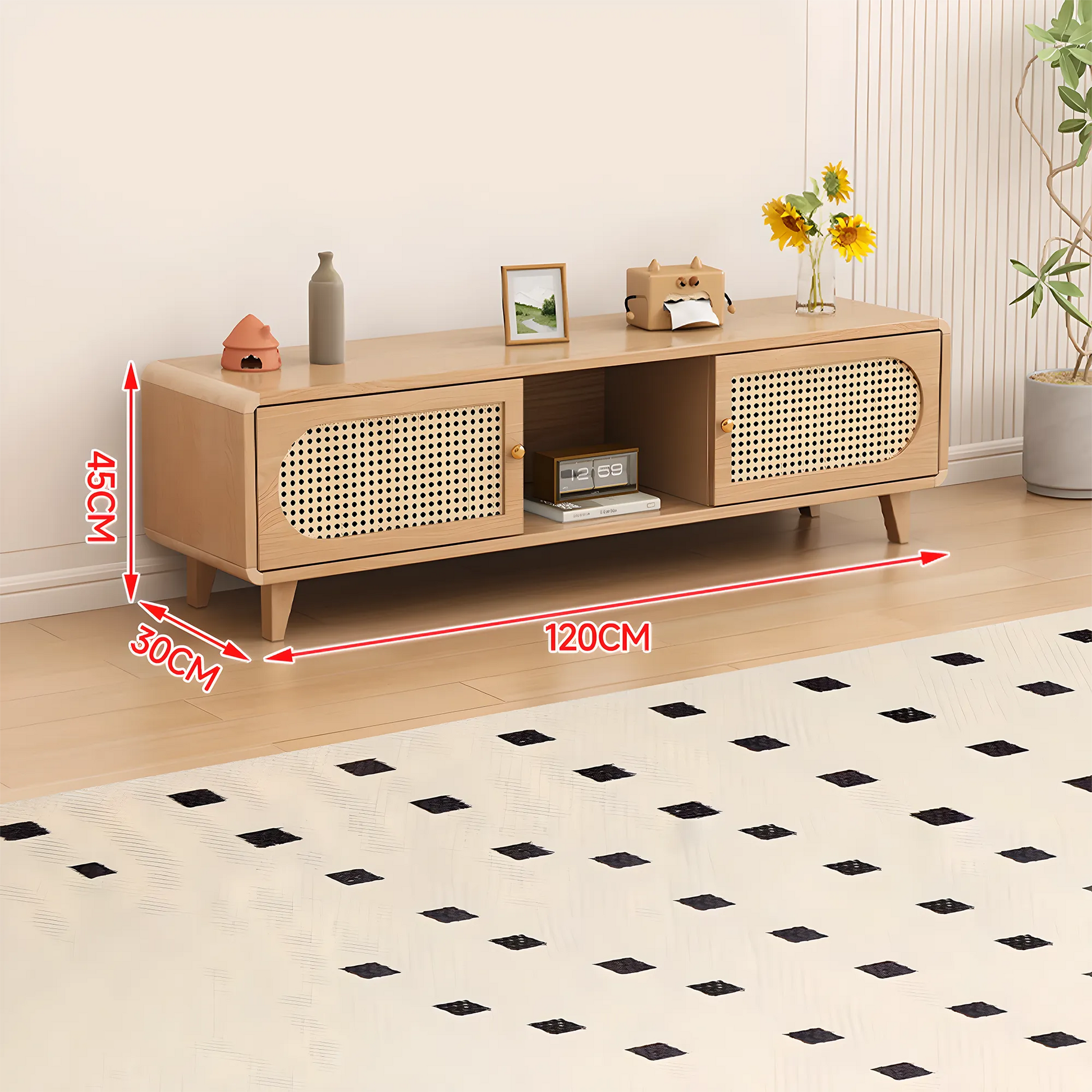 Solid Wood & Rattan TV Stand and Coffee Table Set – Modern Look 