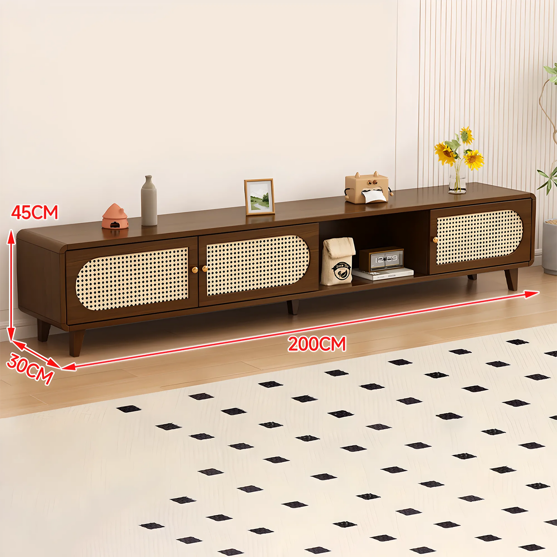 Solid Wood & Rattan TV Stand and Coffee Table Set – Modern Look 